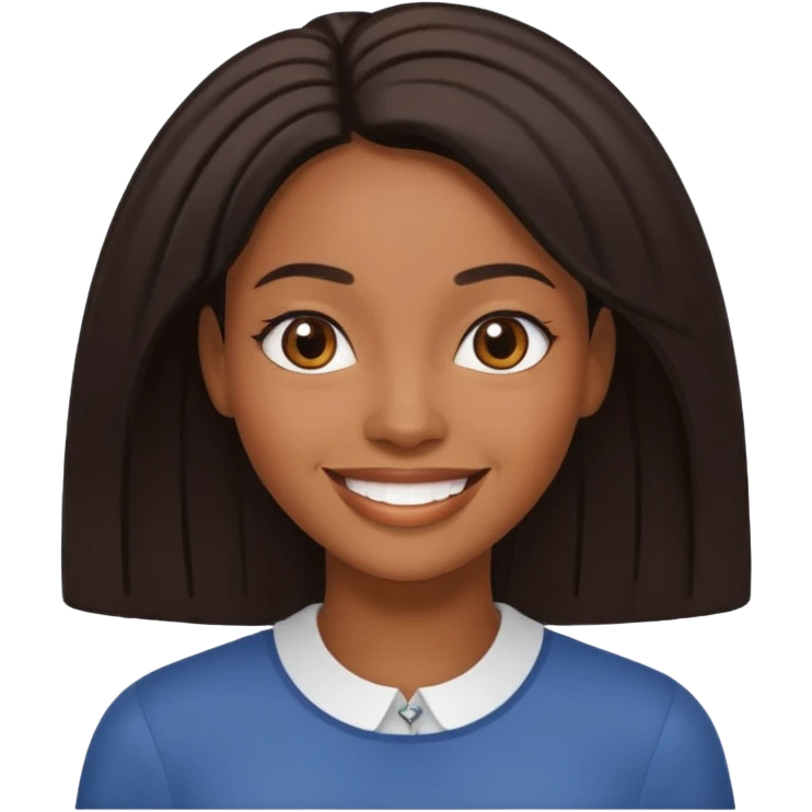 black woman with straight hair, smiling emoji