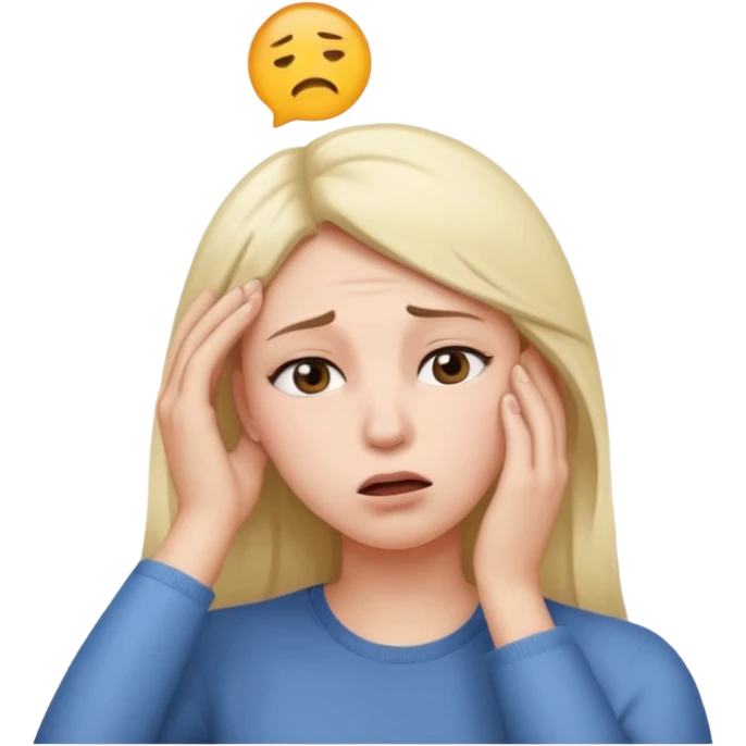 woman sighing, hand on head, tired expression, white breath coming from mouth, iPhone emoji style emoji
