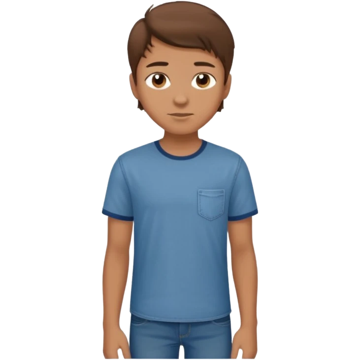 chico con tupe moderno hacia delante castaño, con los ojos marrones vestido con camisa y vaqueros que sea adolescente  emoji