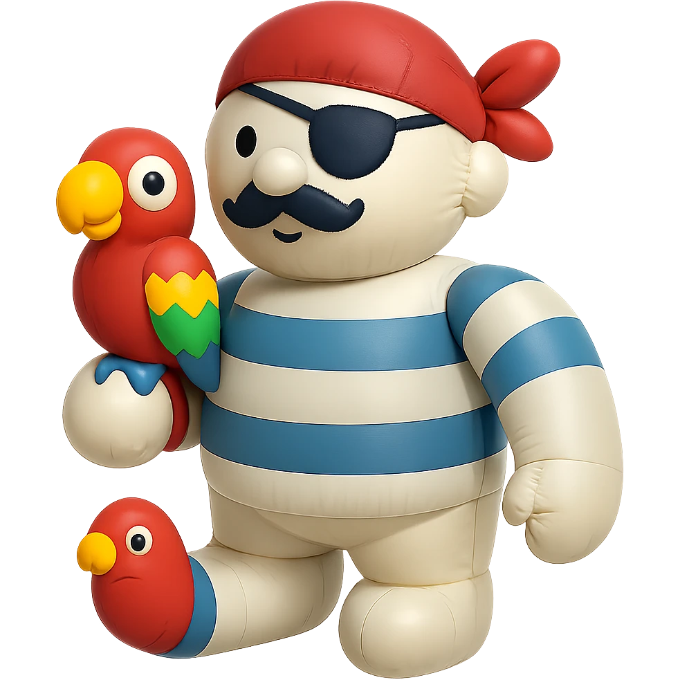 pirate with eye patch and parrot, colorful inflatable object style emoji