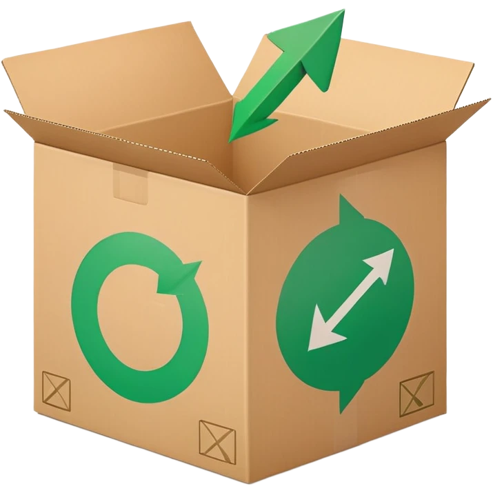 closed package box with a green checkmark and a circular arrow overlay in the upper right emoji