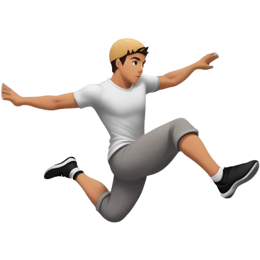 A person performing a parkour move, leaping between buildings or scaling a wall with agility and precision. The scene captures dynamic motion, showcasing strength, flexibility, and the thrill of urban acrobatics against an urban cityscape backdrop. emoji