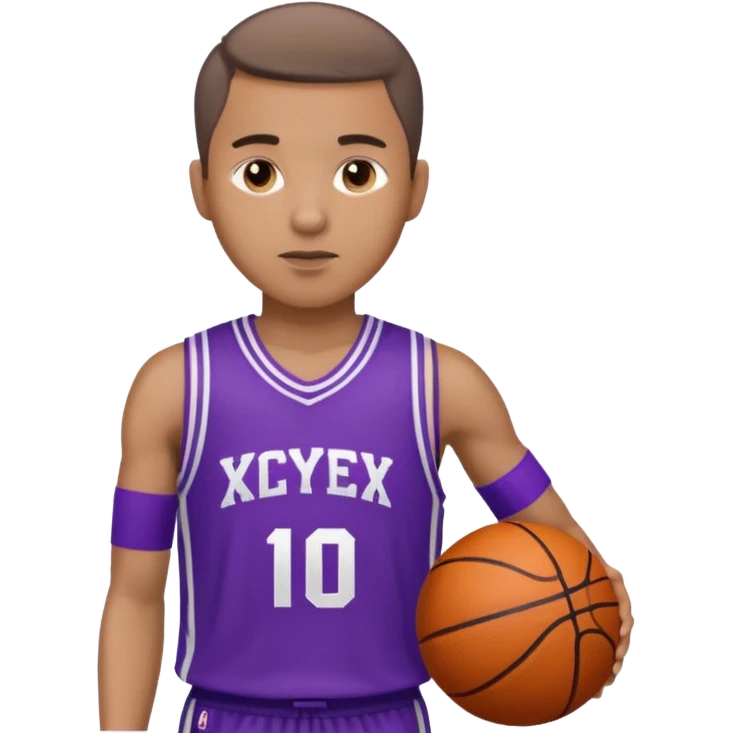 ["Medium skin tone male, short hair, wearing a purple basketball jersey."] emoji