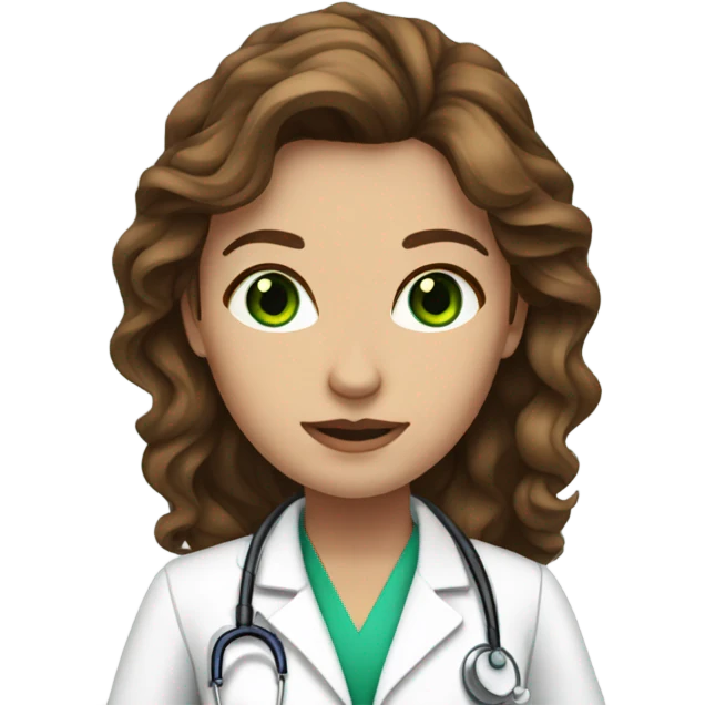 Female green eyes long brown wavy hair doctor  emoji