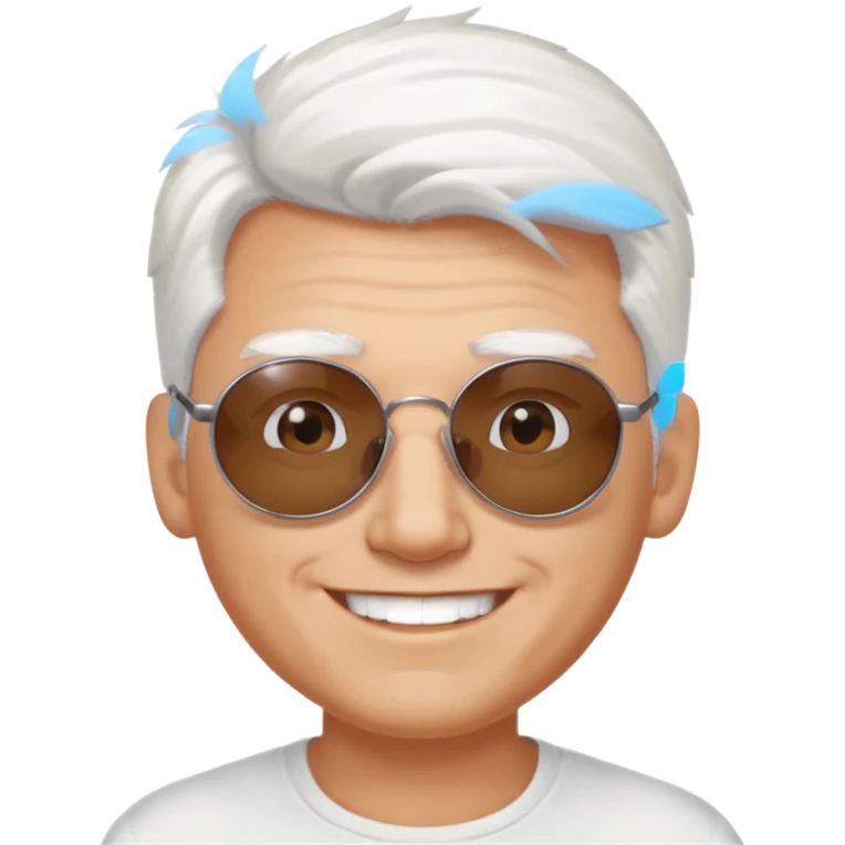 A guy with white hair round sunglasses smiling emoji