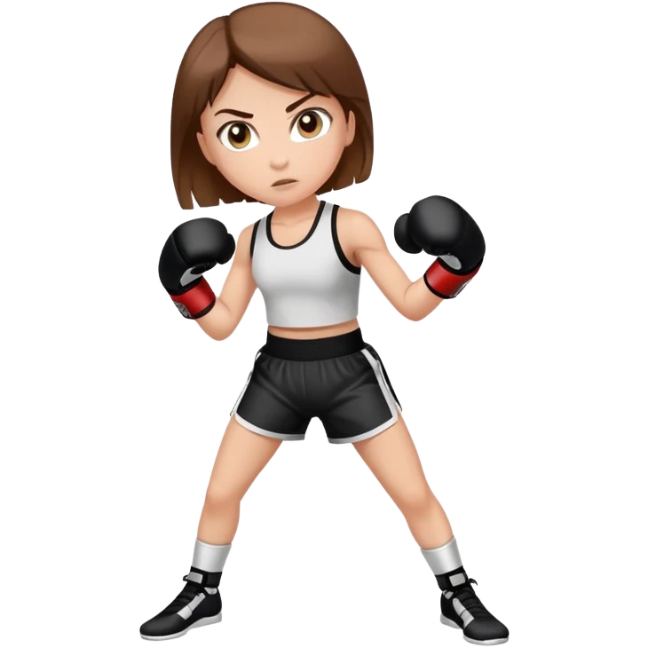 White girl with brown hair doing kickboxing emoji
