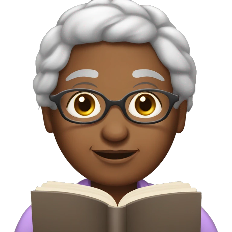 Sweet brown-eyed Granny reading a book emoji