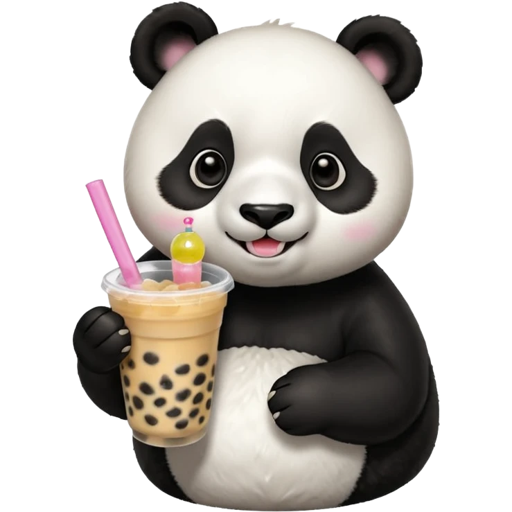 A panda drinking bubble tea, excited about the toppings, portrait, bust up emoji