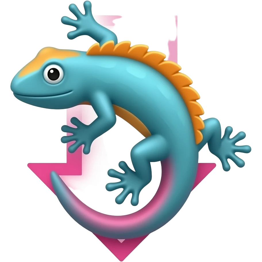 Arrow pointing down in the shape of a lizard colors blue orange and pink emoji