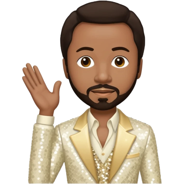 Maurice White from Earth, Wind & Fire with dark brown hair, ivory sequin outfit emoji