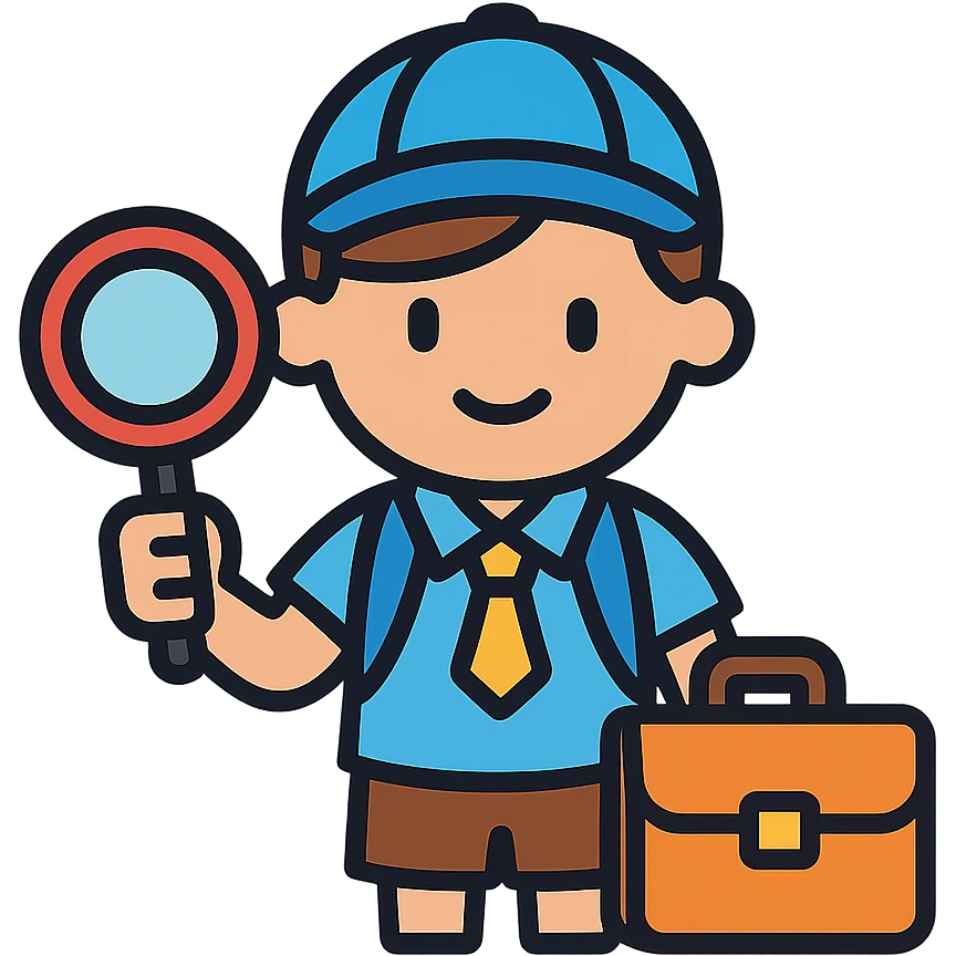 schoolboy with a briefcase and a magnifying glass emoji