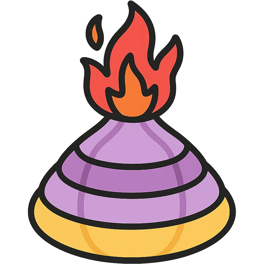 sliced onion stacked to look like a volcano with fire erupting from the top emoji