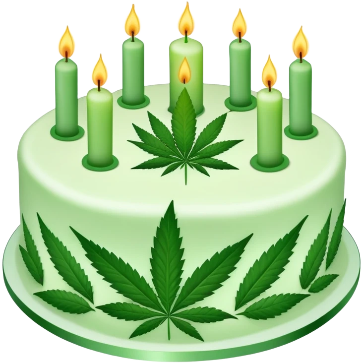 Birthday cake decorated with cannabis leaves and candles emoji