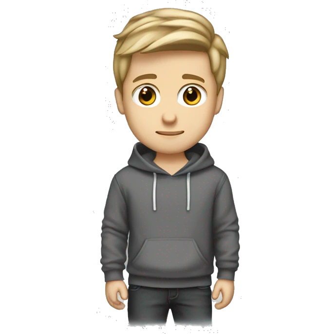 I want you to create a chibi emote, man, White complexion, hairstyle combed forward dark blonde with lighter highlights, sweatshirt beWhite complexion, dark blonde hairstyle with lighter highlights, hoodie  emoji