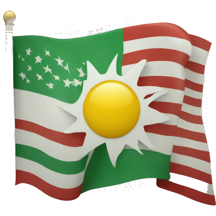 A flag with a red stripe at the top white stripe in the middle and green strip at the bottom with a sun in the middle emoji
