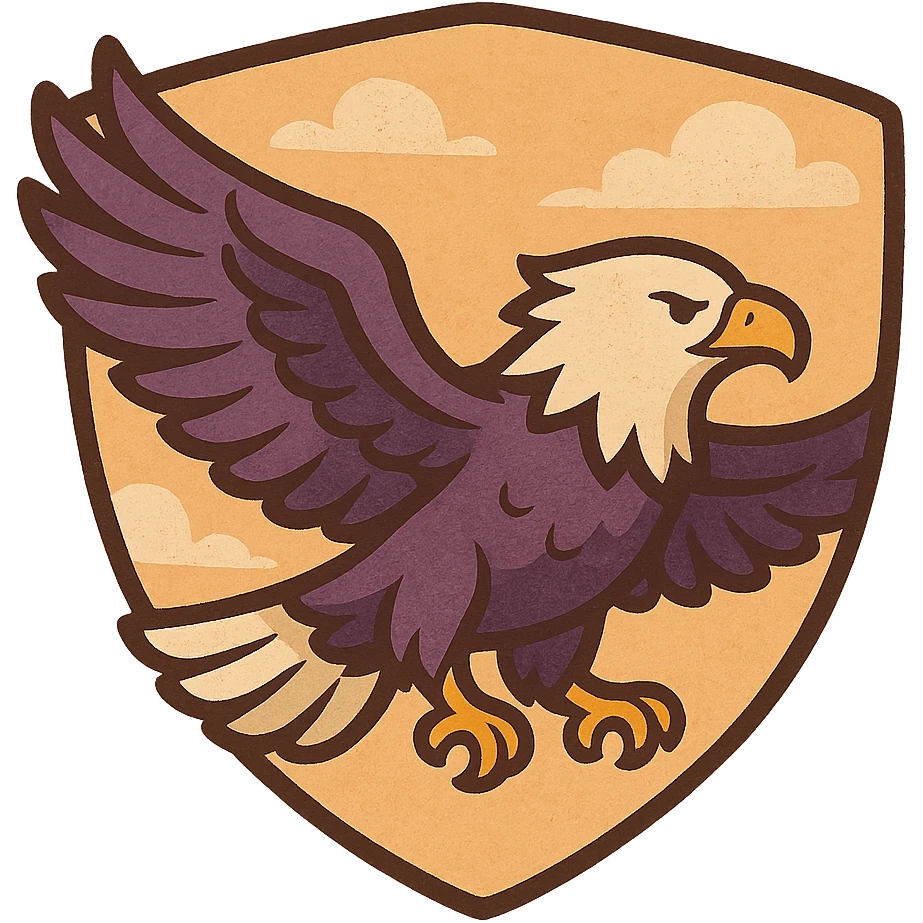 FC Arges soccer logo, dynamic eagle, purple and white colors, shield shape, bold modern sports branding emoji