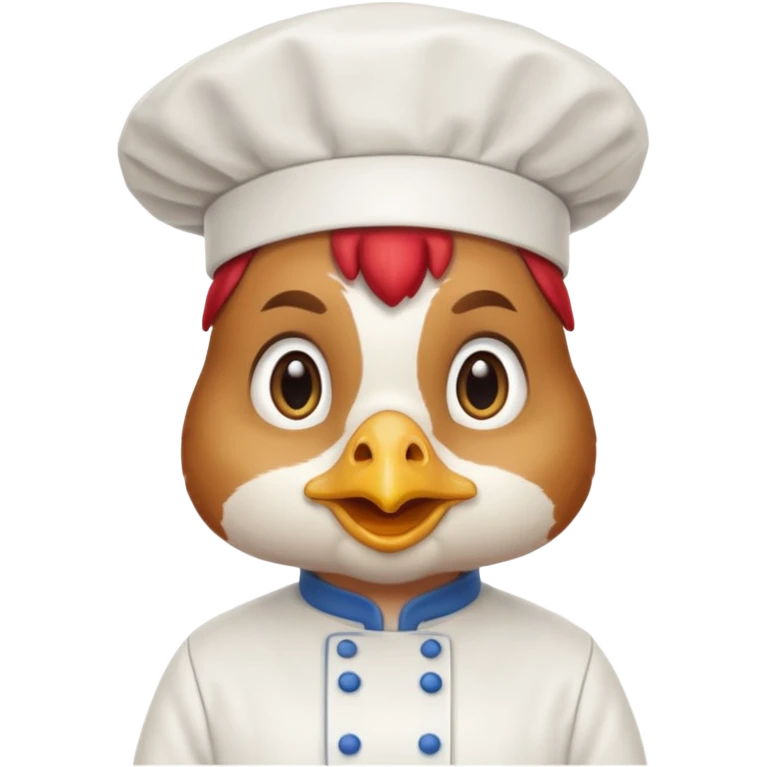 Gallina con ropa de chef con una cara de conflicto de aprovacion y demostracion emoji