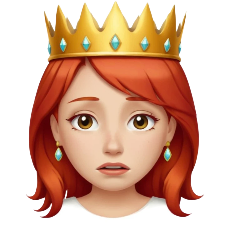 Beautiful lady crying can see shoulders red hair and crown on her head emoji