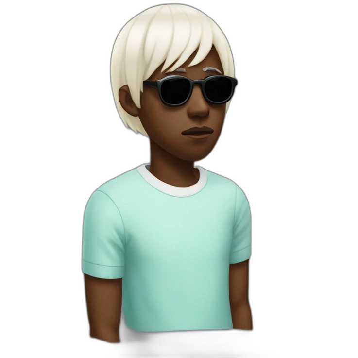 tyler the creator with a short white wig and dark sunglasses looking looking annoyed side view emoji