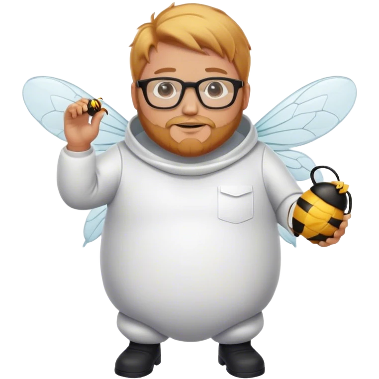 full body plus size bee keeper with light strawberry blonde hair a goatee wearing glasses  emoji