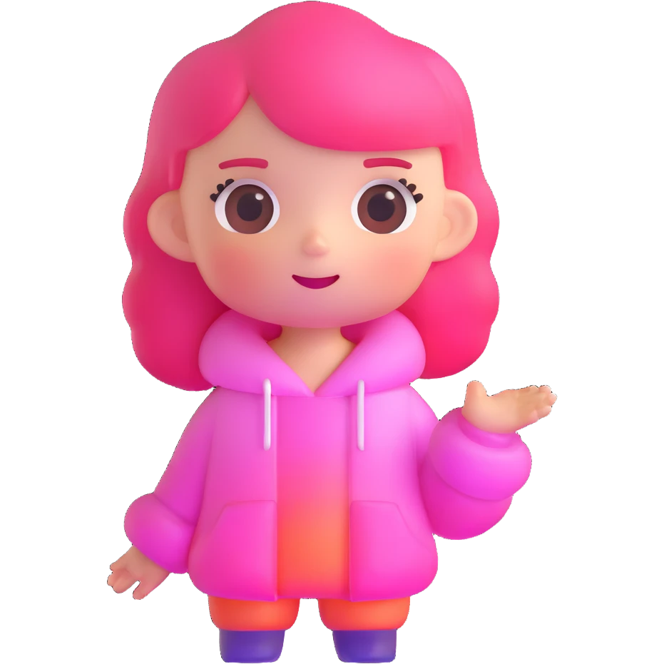 Cute female character with pink gradient, glass effect, minimalist design, transparent background emoji
