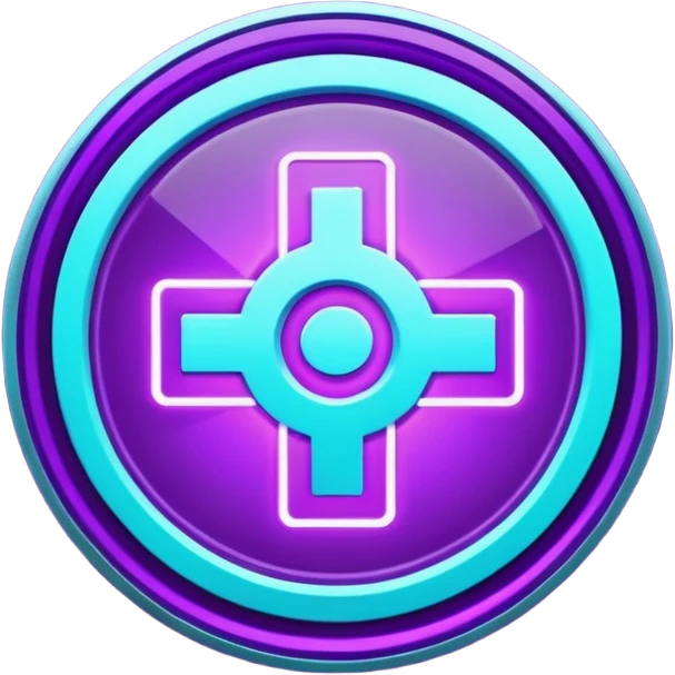 futuristic minimalistic glowing reload symbol, purple and cyan energy glow, dark background, clean modern design, 1:1 aspect ratio, no face emoji