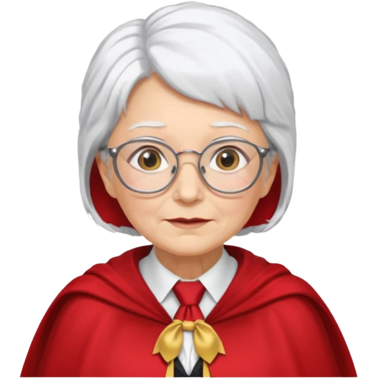 An older woman with glasses and white hair, in a red tie and cape (might resemble Professor McGonagall). emoji