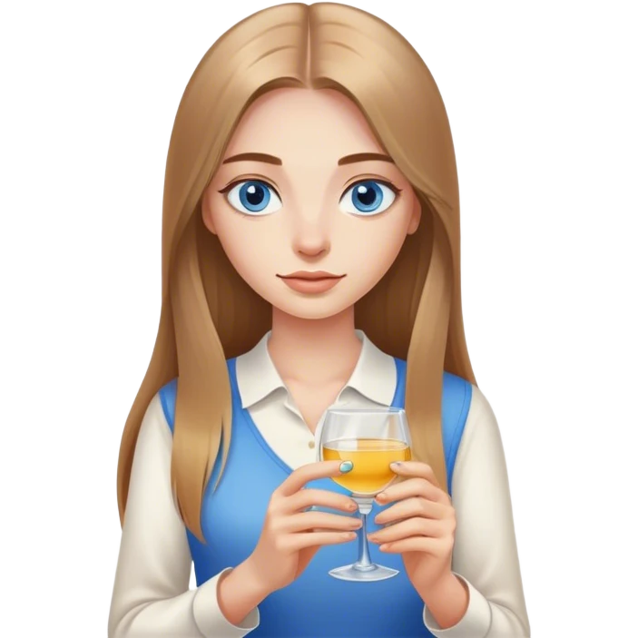 girl, long light brown straight hair, blue eyes, holding tequila emoji