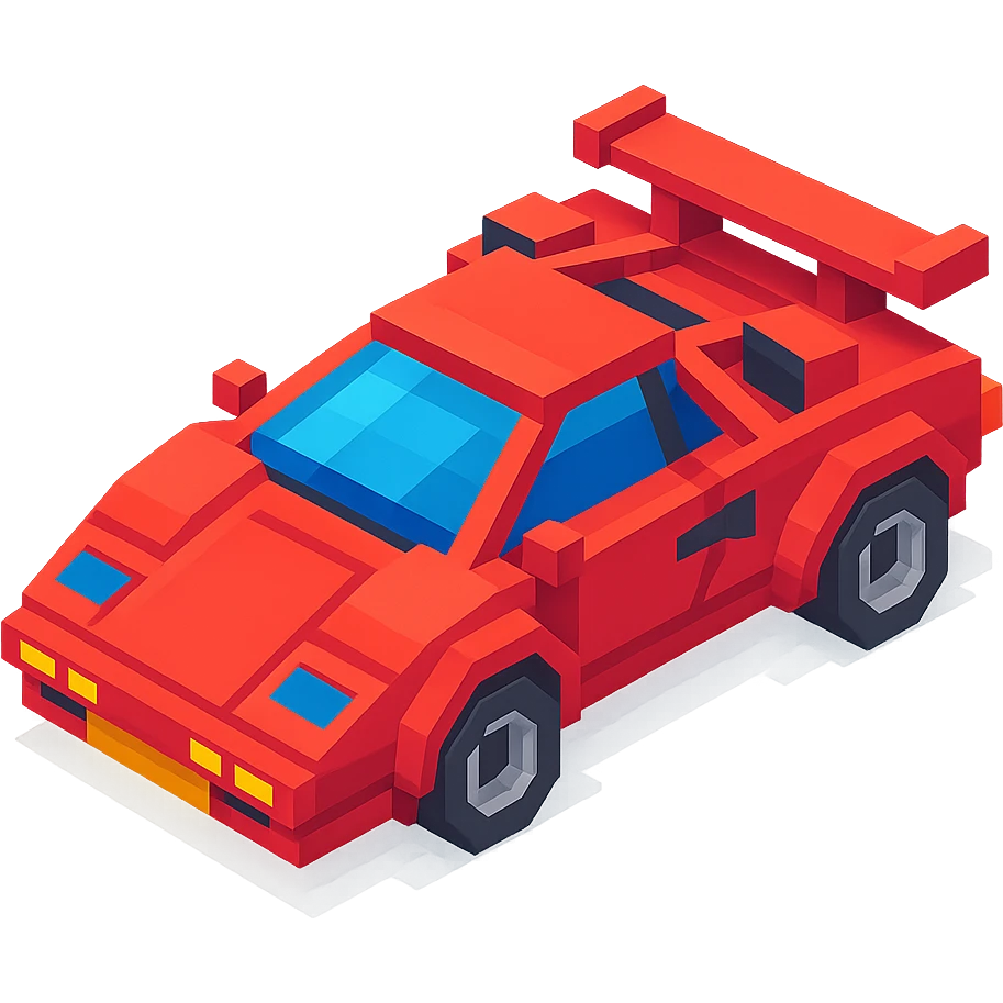 red Lamborghini Countach, isometric view, voxel style emoji