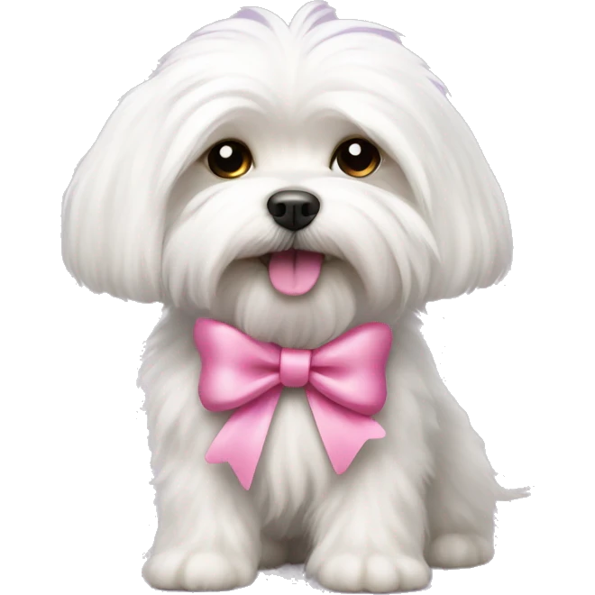 White fluffy Maltese dog with a pink bow  emoji