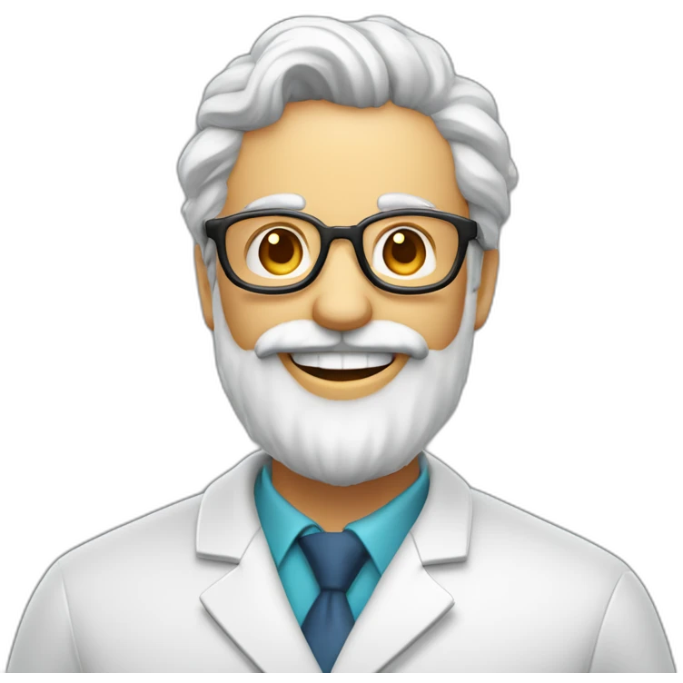 profesor de física y química calvo con barba y gafas sonriendo emoji