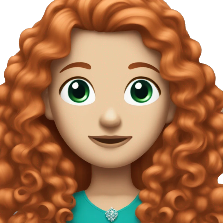 a white girl with long curly red hair and a teal dress and a tiara emoji