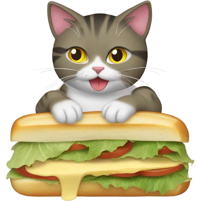 Cat eating sandwich with cheese and  cabbage emoji