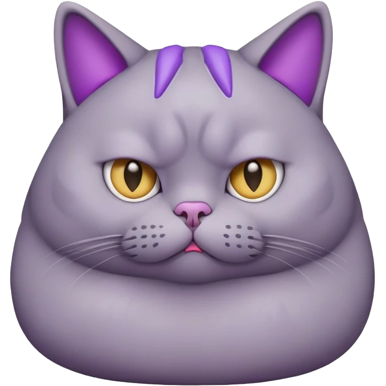 戴着紫色猫防舔圈的小胖灰猫一脸生无可恋 emoji