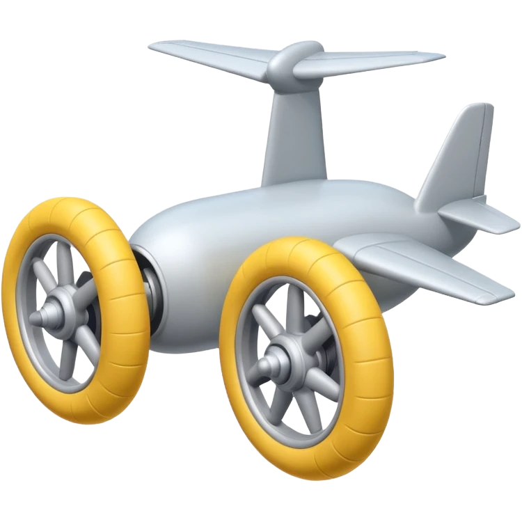 Isometric view of airplane landing gear in emoji style — one inflated, puffy wheel with a strut, soft 3D look, rounded shapes, clean and cartoon-like emoji