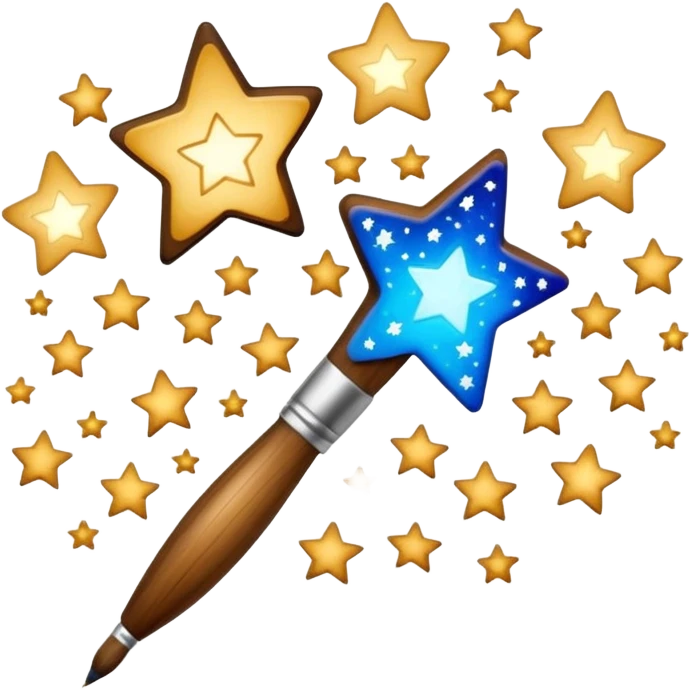 combine painting brush pen with shiny stars emoji