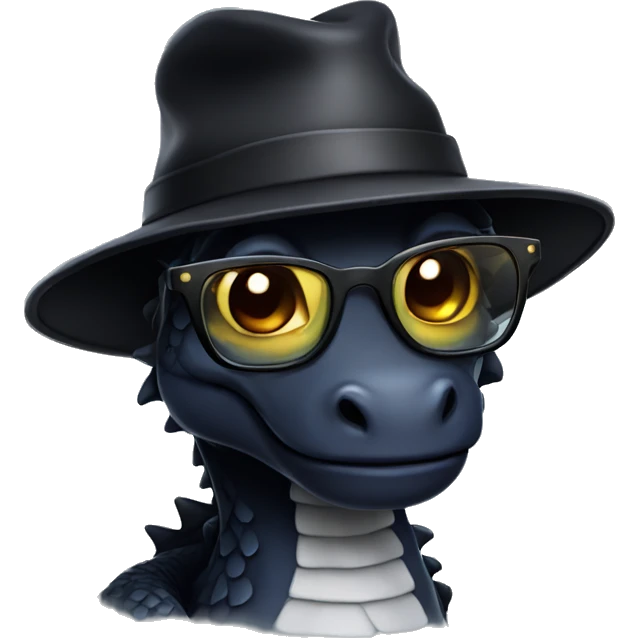 Cute black dragon in glasses and hat  emoji
