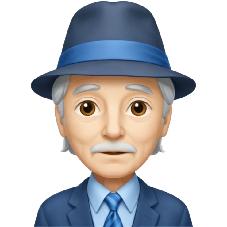 elderly long grey hair, wearing Blue Neckties and a Hat emoji
