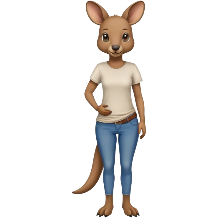 female kangaroo casual clothes jeans t-shirt upright friendly emoji