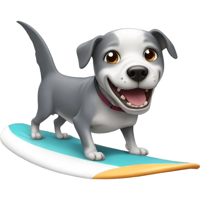 Dog surfing with a shark emoji