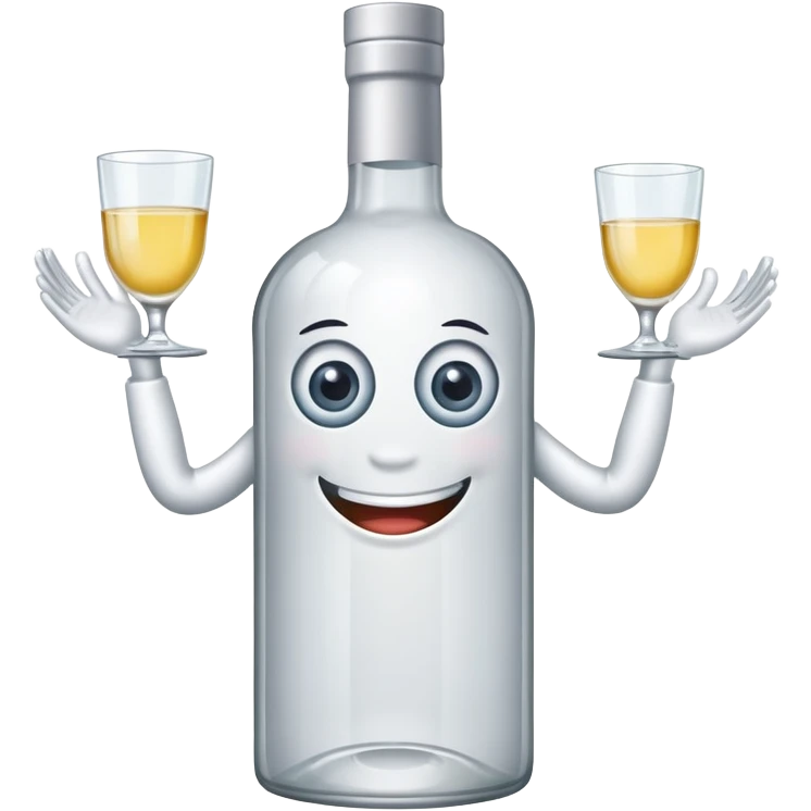 vodka bottle with eyes, smile, arms and legs emoji