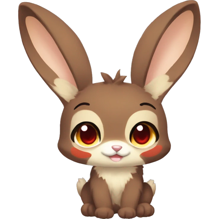 Cute, Chibi, Kemono-style, Anthro, Fur-Sona, Dark-Brown, Normal-type-Ground-type Tan-Rabbit-Fakémon with Dark-Red eyes, beige belly, beige paws, beige feet, beige freckles, full body emoji