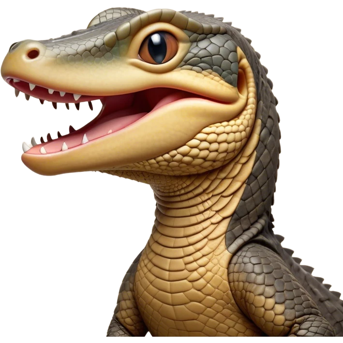 Cinematic Realistic Cute Yawning Monitor Lizard Portrait Emoji, Head tilted slightly with a dramatic, wide-open yawn, showcasing a soft, textured scaled hide with subtly drooping features and half-closed, drowsy eyes, rendered with meticulous natural detail and warm shadows, high shine, relaxed yet expressive, styled with a dash of desert charm, soft glowing outline, capturing the essence of a sleepy yet affectionate monitor lizard that appears ready to stretch out for a restful nap! emoji