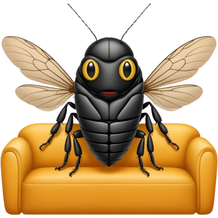 Black Cicada watching on a phone sit on a sofa  emoji