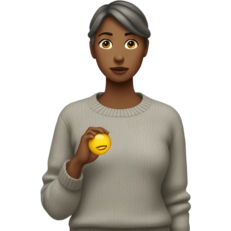 Woman in sweater sweating outside emoji