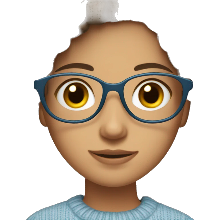 hispanic girl, long brown hair, brown eyes, full body, glasses, young, light blue winter sweater emoji