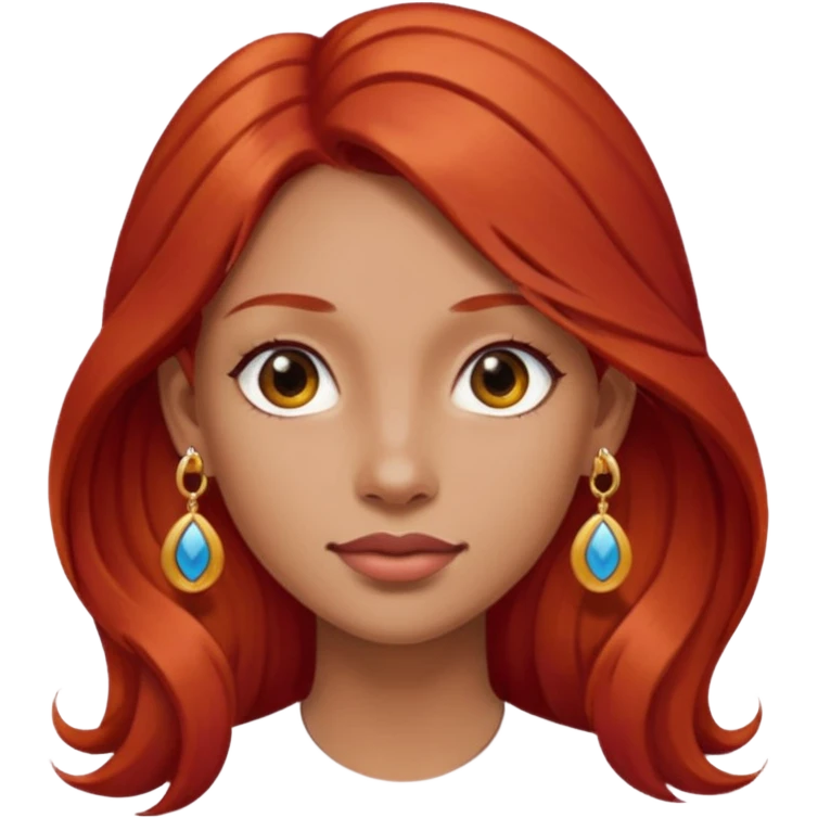 une personne joli, aved des cheveux long roux, des boucles d'oreilles de face dans un rond emoji