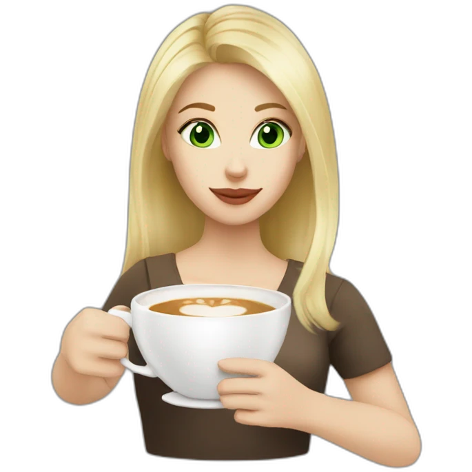 Girl with blonde hair and green eyes drinking cappuccino  emoji