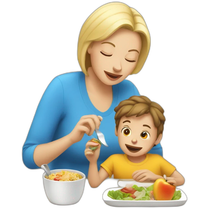 White Mommy with son eat lunch emoji