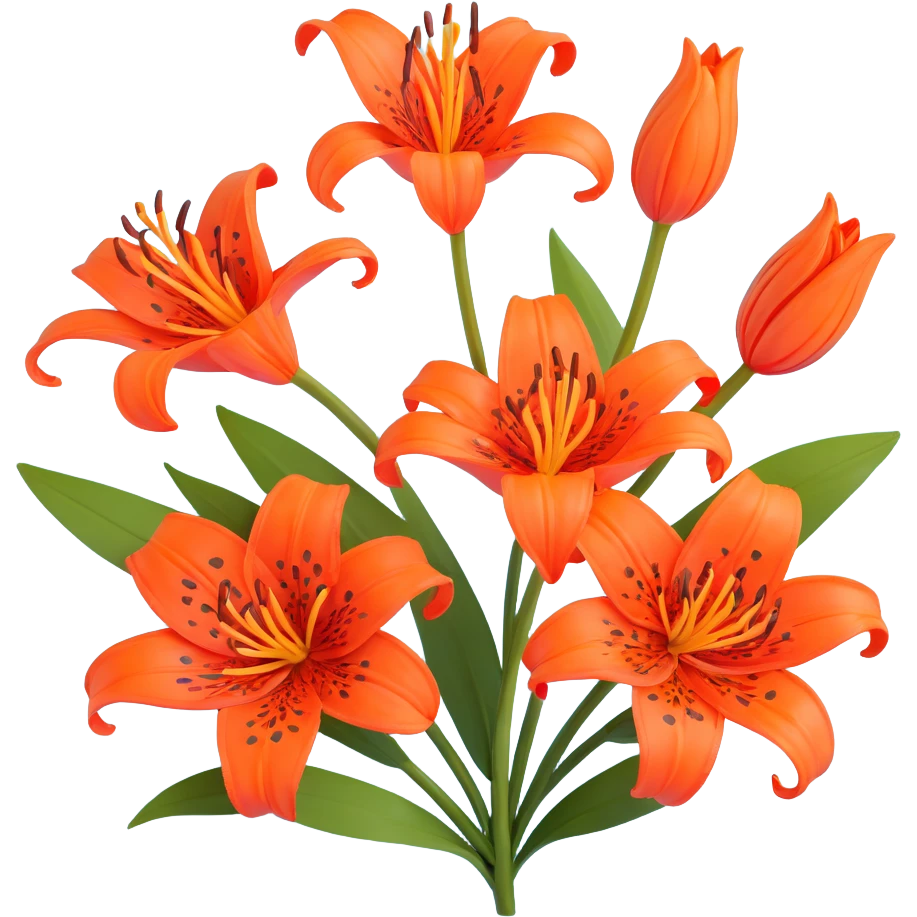 Traditional Japanese tiger lily (oniyuri) flower with elegant sumi-e inspired style, vibrant orange-red petals with black spots, delicate brush-like strokes, zen aesthetic emoji
